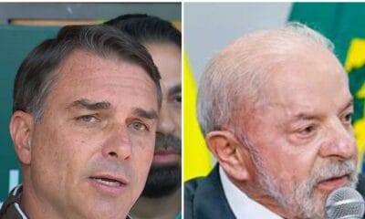 Montagem com o senador Flávio Bolsonaro e o presidente Lula