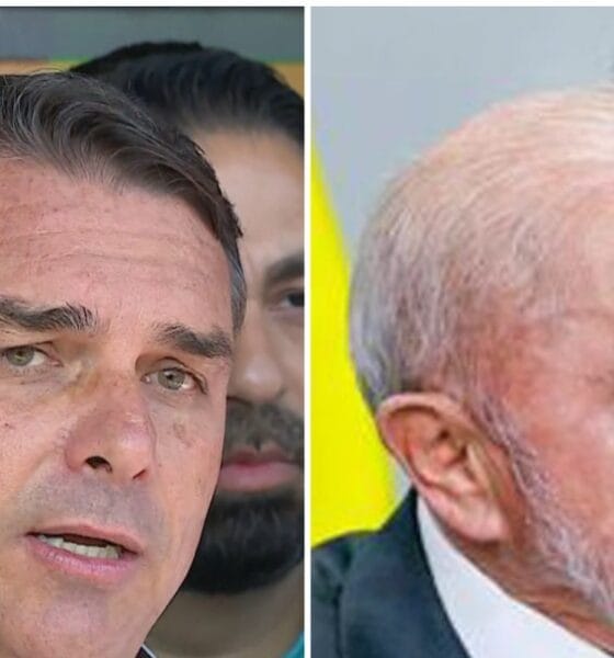 Montagem com o senador Flávio Bolsonaro e o presidente Lula